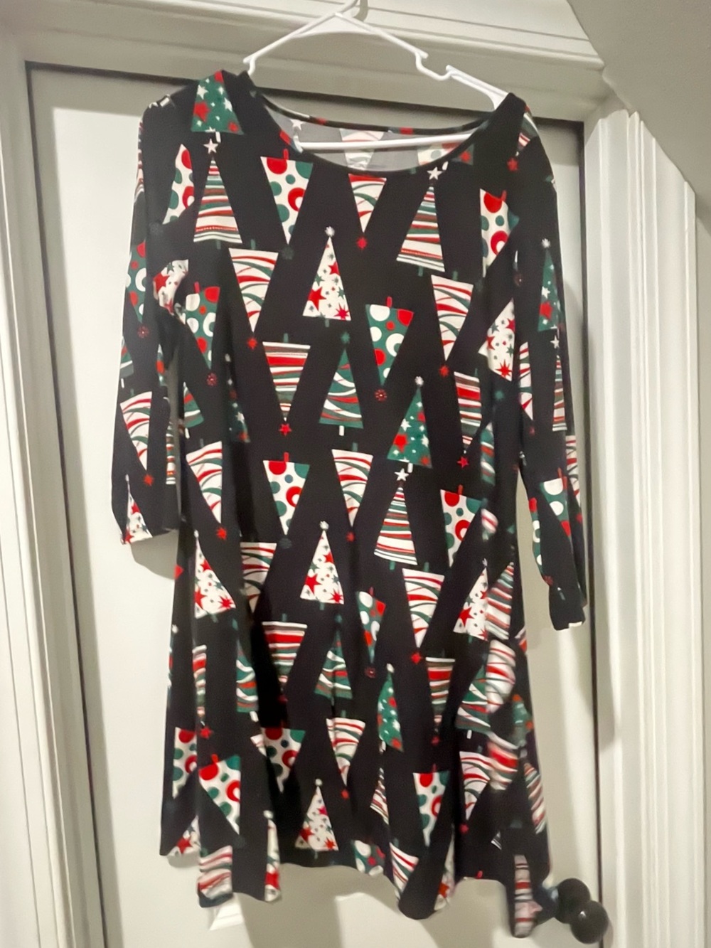 Black Long-Sleeve Holiday Tree Swing Dress
